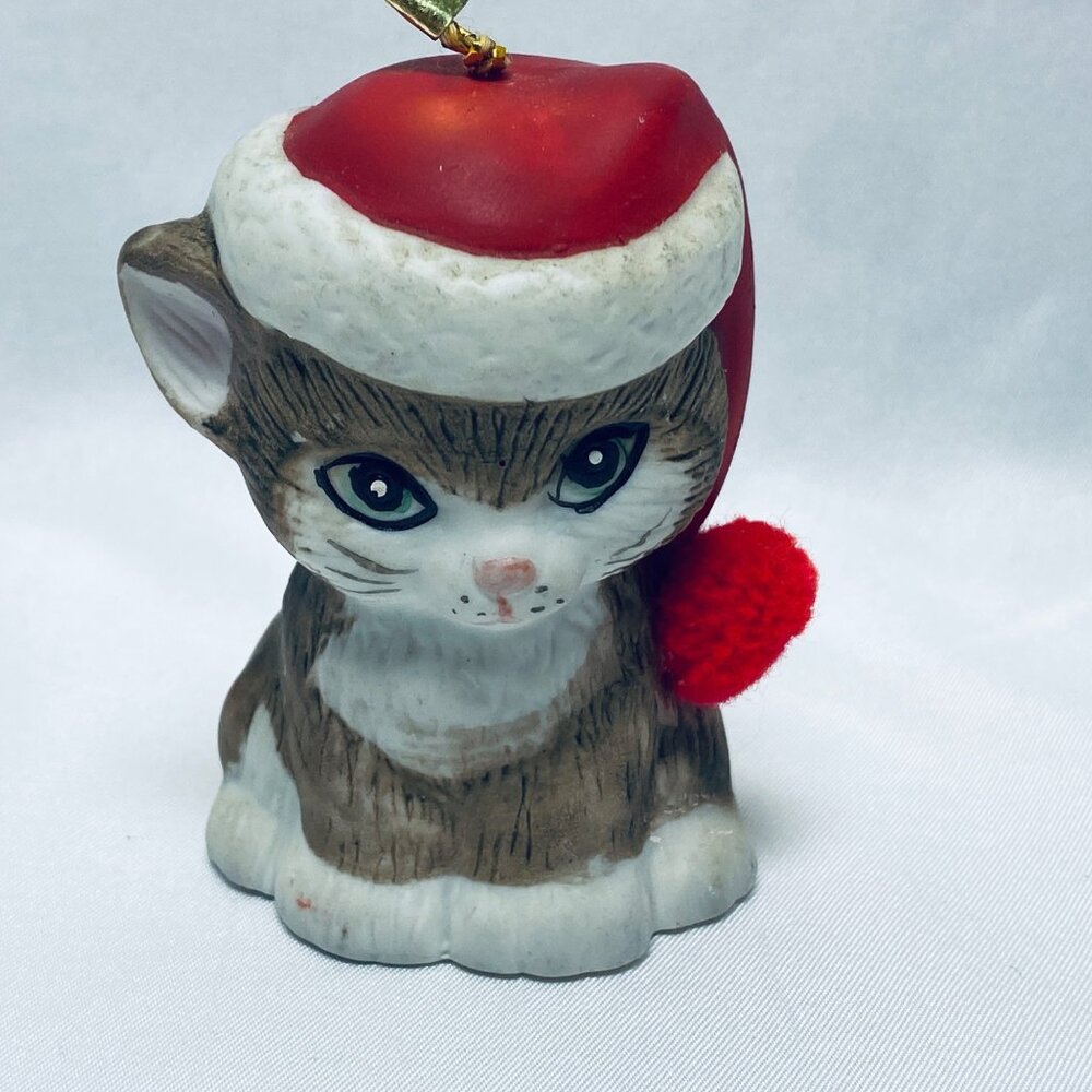 Handpainted Jasco Bisque Porcelain Cat Bell Christmas Ornament